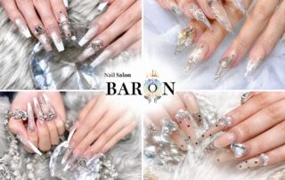 BARONのスクエア・ポイントなど複数フォルムのネイル施術例